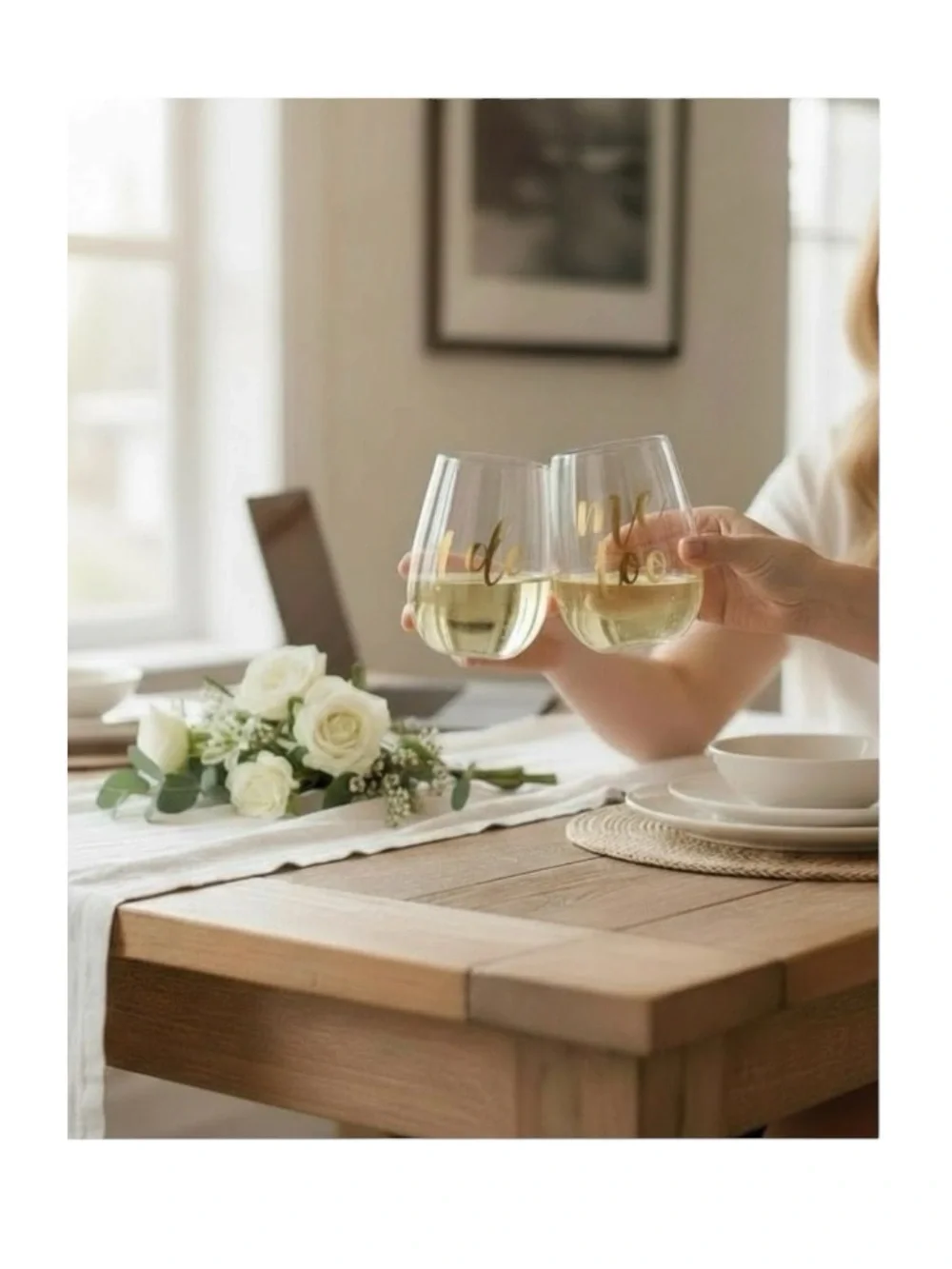 new ✶ I Do + Me Too ✶ Clear Bridal Wine Glass ✶ Set of 2 ✶ Gold Foil Lettering ✶